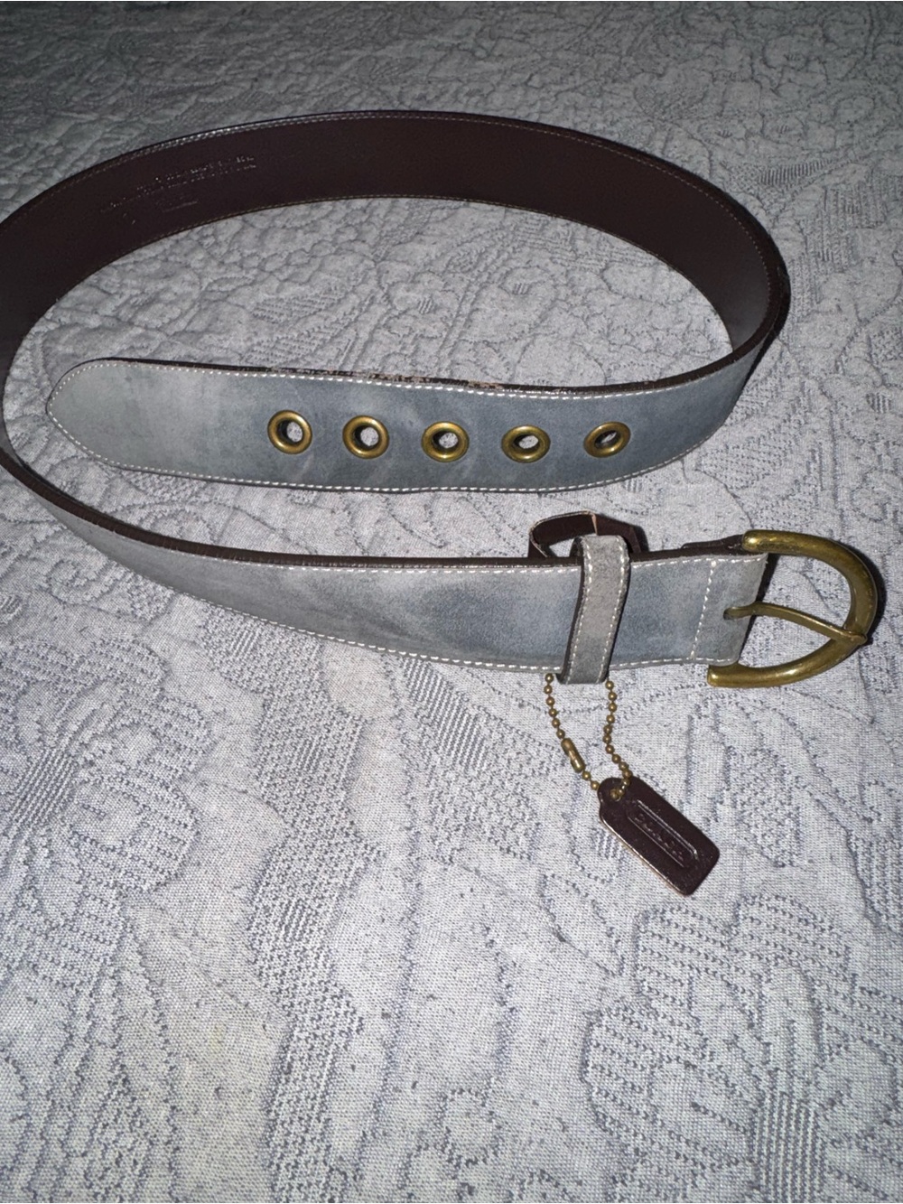 Coach Suede Leather Belt Gray M Brown